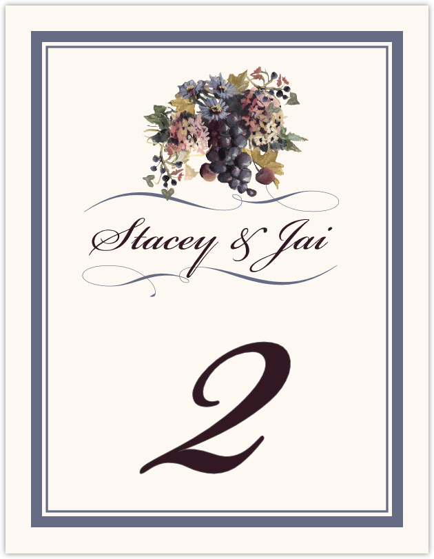 Blue Grapes and Chicory  Table Numbers