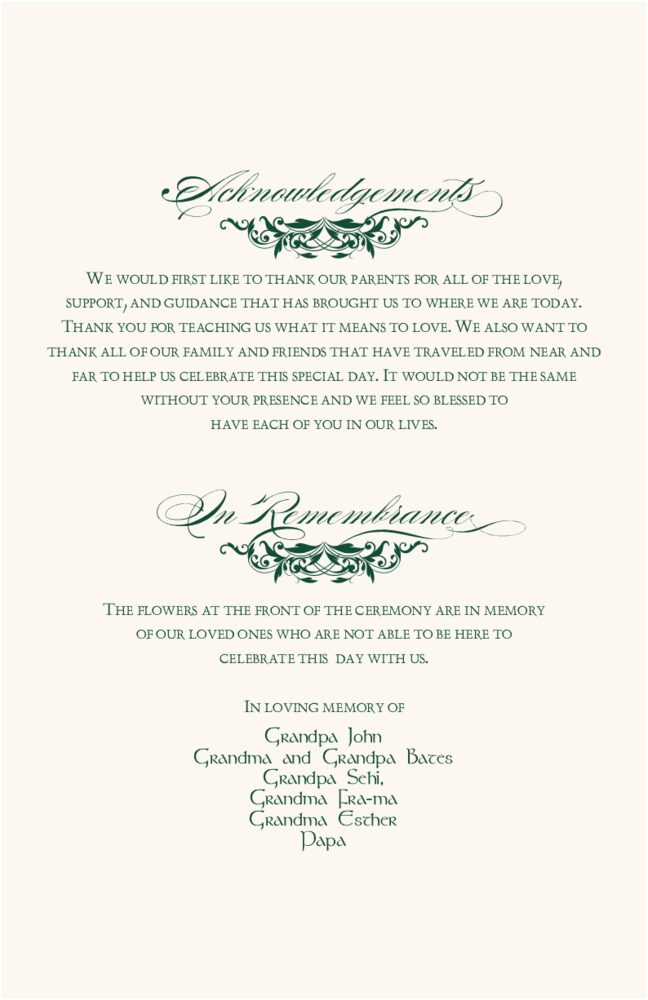 Scott's Garden  Wedding Programs