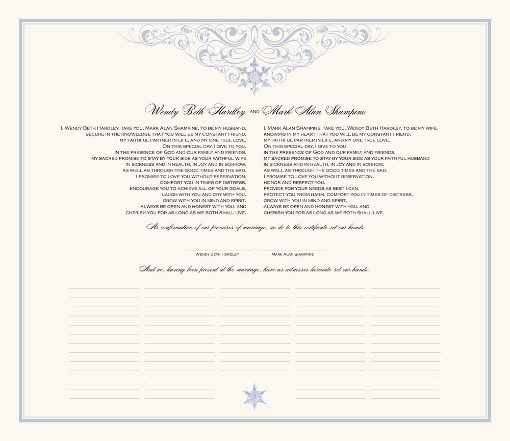 Vintage Snowflake Twist  Wedding Certificates