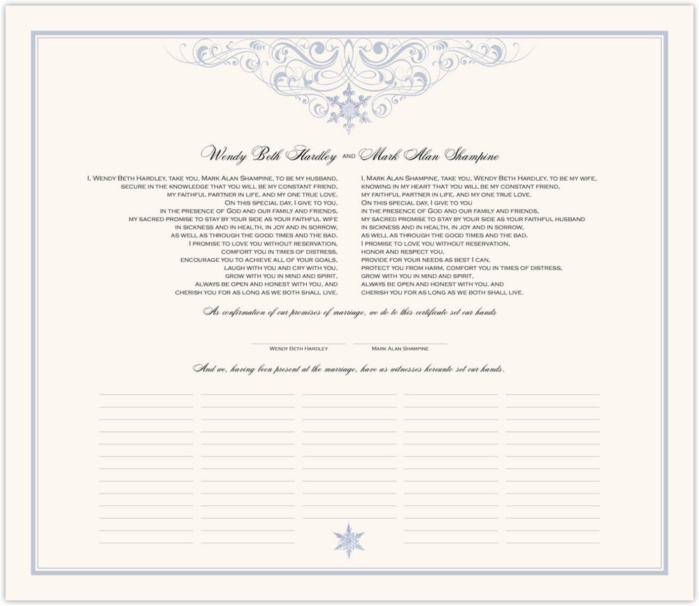 Vintage Snowflake Twist  Wedding Certificates