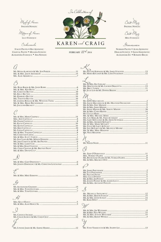 Water Lily Patch  Seating Charts