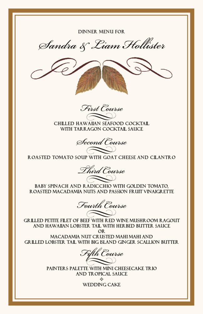 Walnut Flourish  Wedding Menus