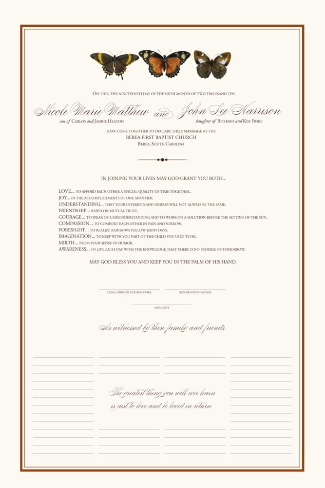 Butterfly Collector  Wedding Certificates