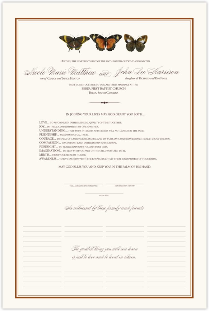 Butterfly Collector  Wedding Certificates