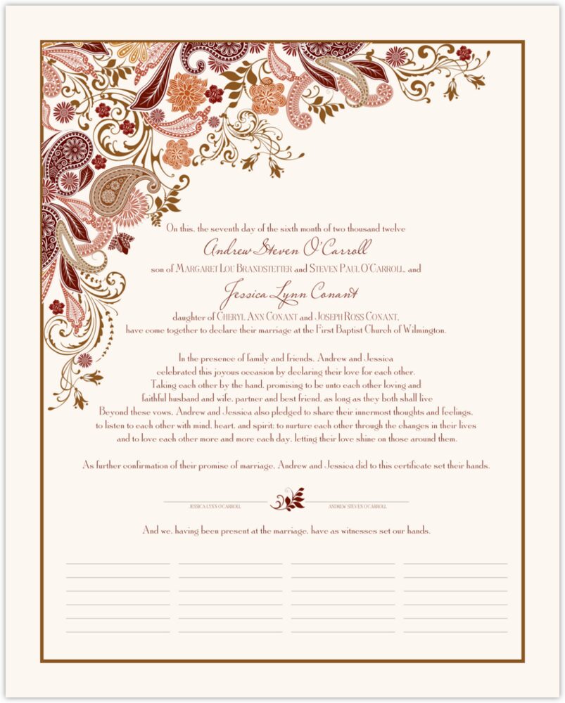 Paisley Garden  Wedding Certificates