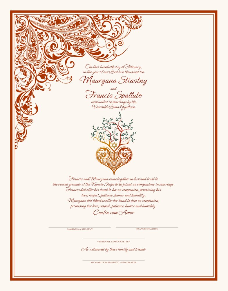 Paisley Power Tree of Life Heart  Wedding Certificates