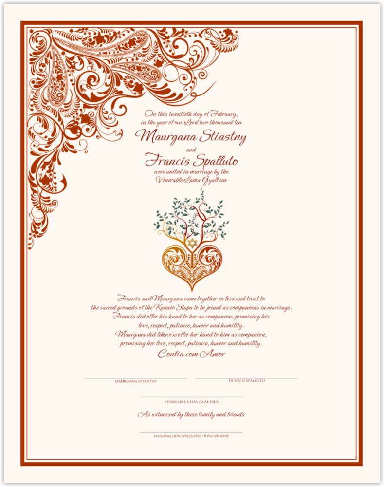Paisley Power Tree of Life Heart  Wedding Certificates