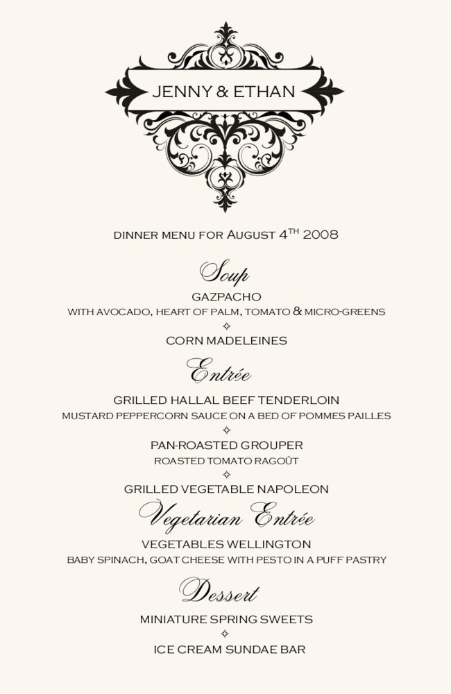 Abbey Cocktail  Wedding Menus