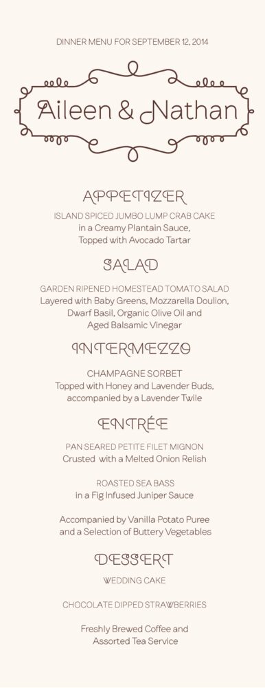 Brownstone Brackets  Wedding Menus