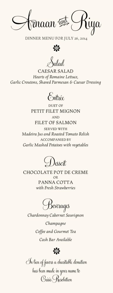 Feel Script Monogram  Wedding Menus