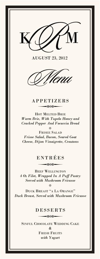 Sloop Monogram  Wedding Menus