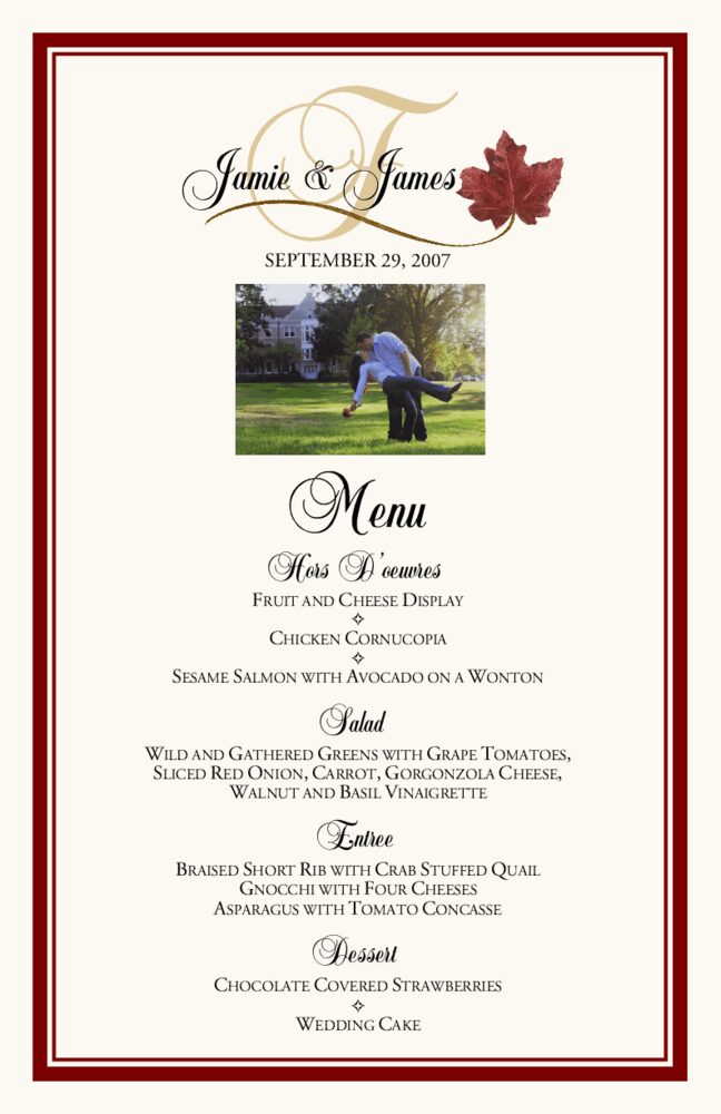 Fall in Love  Wedding Menus