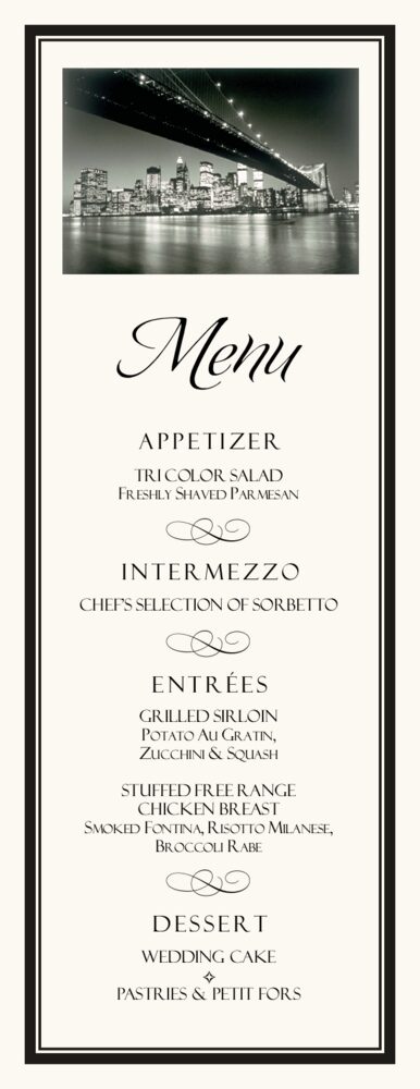 Going Downtown  Wedding Menus