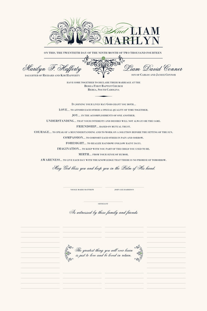 Passionate Peacock 01  Wedding Certificates