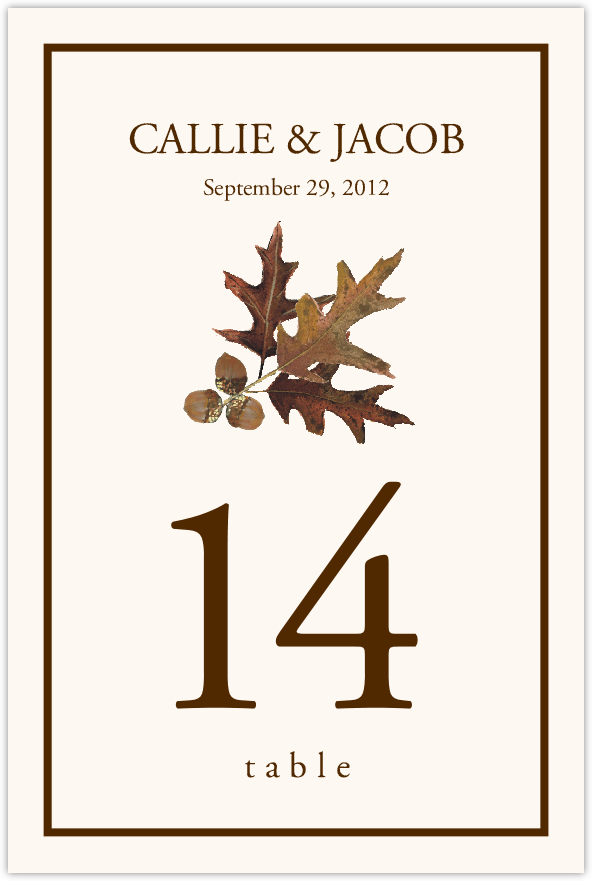 Oak and Acorn  Table Numbers