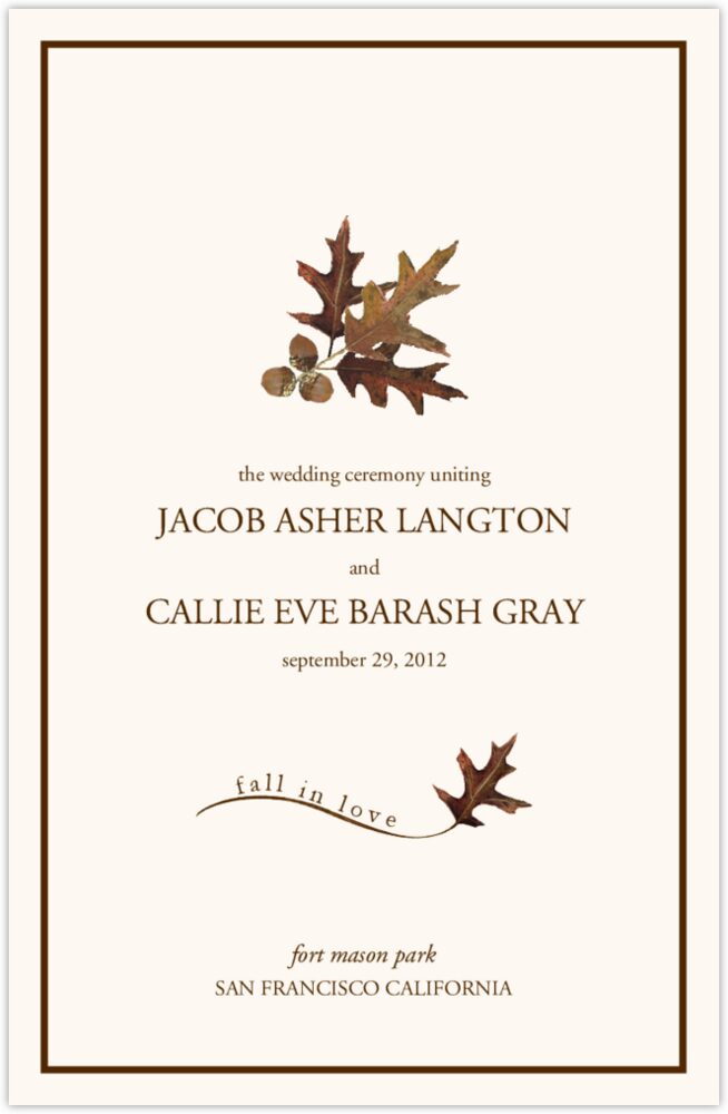 Oak and Acorn  Wedding Programs