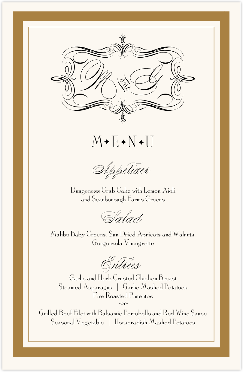compendium monogram wedding menu card documents and designs
