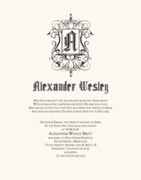 Gothic Monogram Flourish Baby Certificates