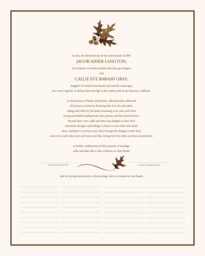 Oak and Acorn Wedding Certificates