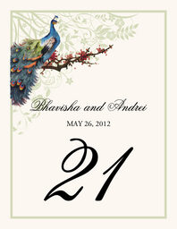 Peacock in a Plum Tree Flourish  Table Numbers