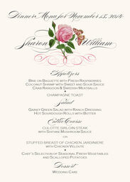 Pink Tea Rose Wedding Menus