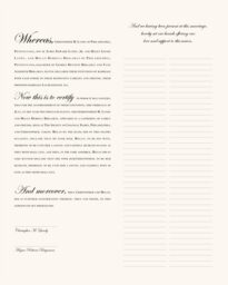 Quaker Justified Left  Wedding Certificates