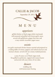 Oak and Acorn Wedding Menus