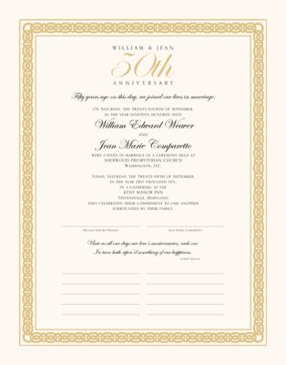 Golden Anniversary Celtic Band Wedding Certificates