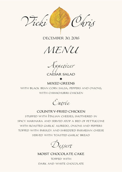 Yellow Aspen Leaves Fall Wedding Menu Cards And Fall Dinner Menus