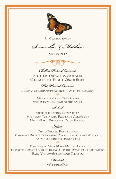 Butterfly Wishes Monarch Butterfly Wedding Menus Brunch Menu