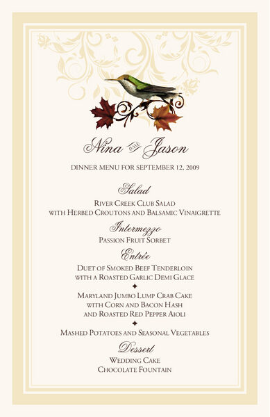 Fall Indy Flourish Wedding Menu Cards And Rehearsal Dinner Menus