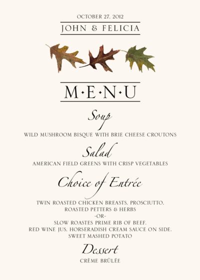Fall Wedding Menu Cards Menu Card Custom Design For Wedding