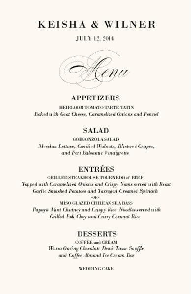 Poem Script Monogram Wedding Menu Card Documents And Designs