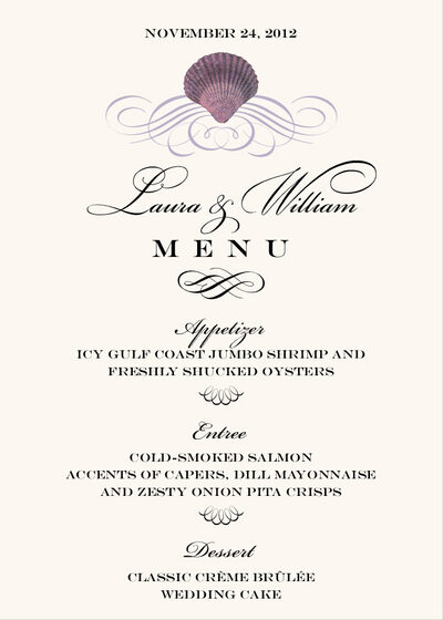 Scallop Swirl Seashell Wedding Menu Cards Brunch Menus And