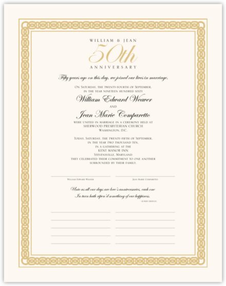 50 Wedding  Anniversary  Certificate  Golden Anniversary  