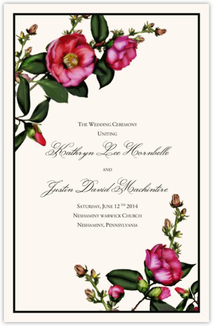 camellia wedding program with pink flower graphics design wedding programs