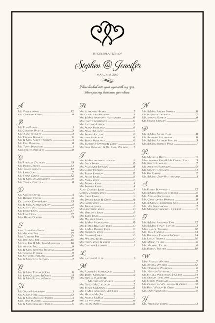 Wedding Seating Arrangement Chart