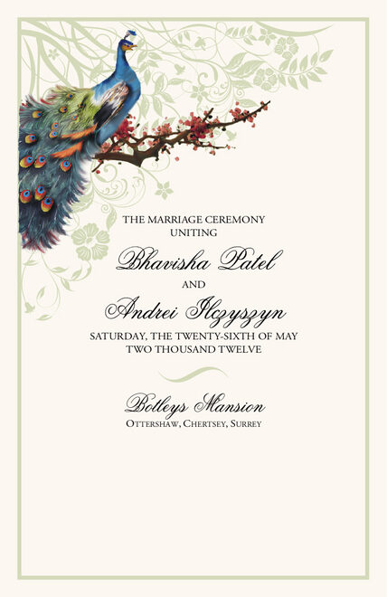 Peacock In A Plum Tree Wedding Ceremony Programs Hindu Wedding