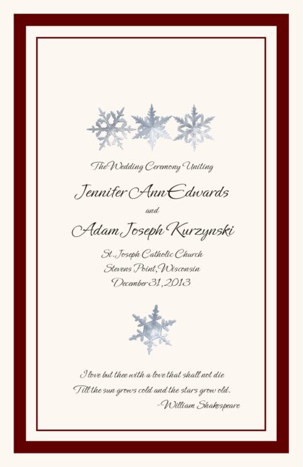 Snowflake Pattern Winter Wedding Programs With Snowflake Designs