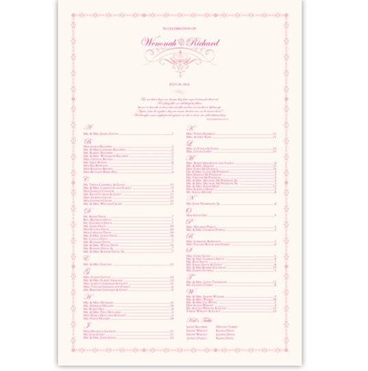 A Kiss Goodnight Contemporary and Classic Wedding Seating Charts