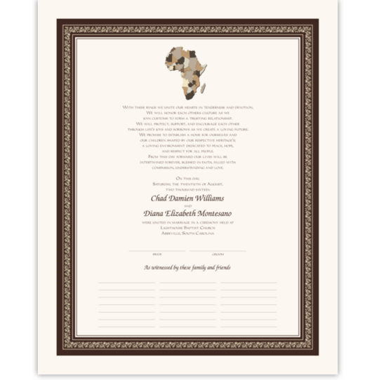 Map of Africa Africa-Inspired Wedding Certificates