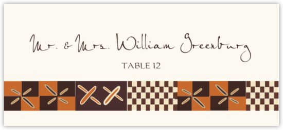 African Kuba Pattern African Inspired Wedding Place Cards