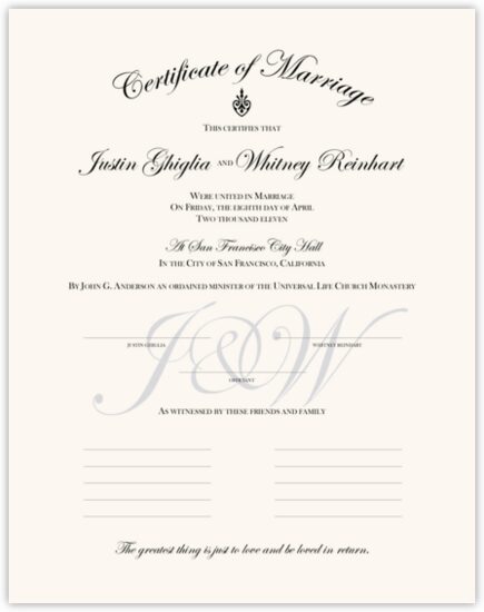 Arch Traditional Contemporary and Classic Wedding Certificates