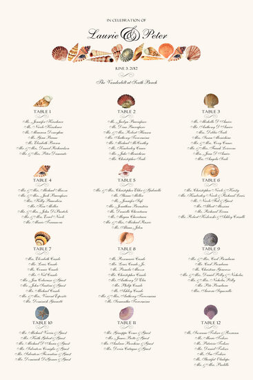 Assorted Seashell Beach and Seashell Wedding Seating Charts