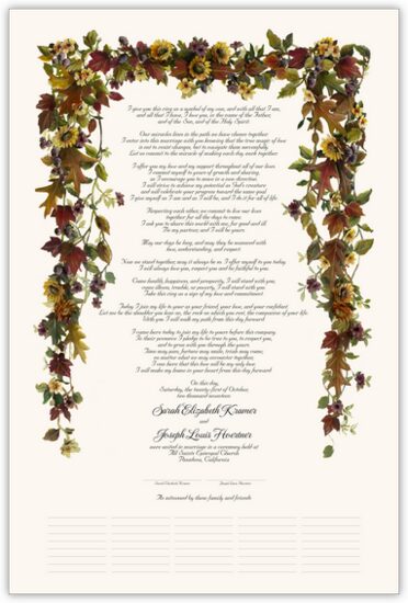 Autumn Leaves and Sunflowers Autumn Leaves Wedding Certificates