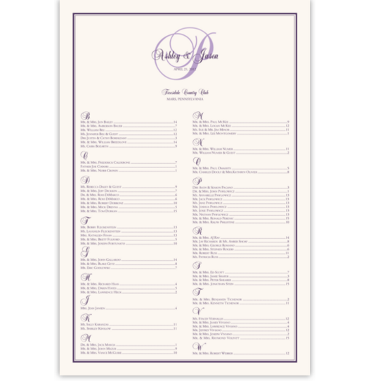 Bailly Watermark Monogram Contemporary and Classic Wedding Seating Charts