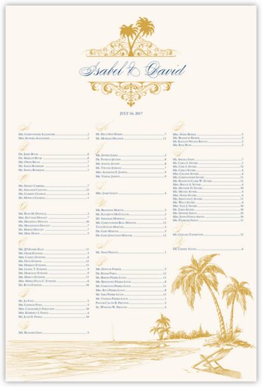 Beach Palms Beach and Seashell Wedding Seating Charts
