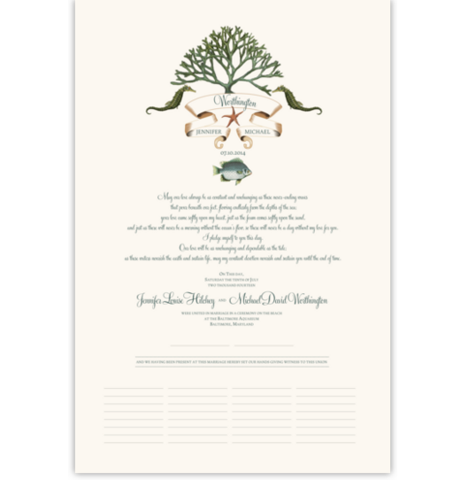 Ocean Garden Beach and Seashell Wedding Certificates