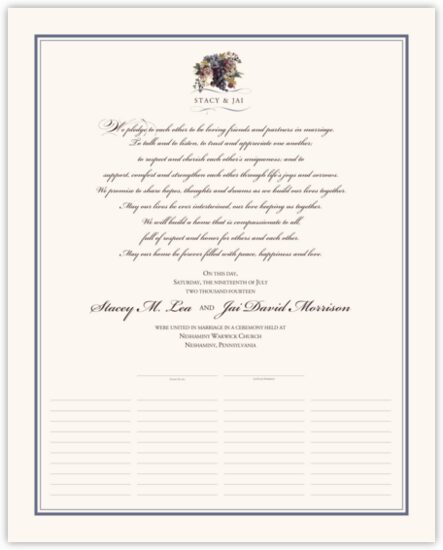 Blue Grapes and Chicory Leaves, Flowers, Vineyard & Grapes Wedding Certificates