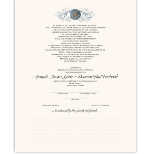 Blue Sand Dollar Beach and Seashell Wedding Certificates